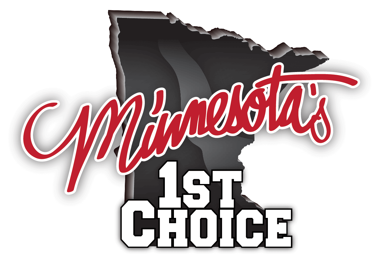 A minnesota 's 1 st choice logo with the state of minnesota in the background.