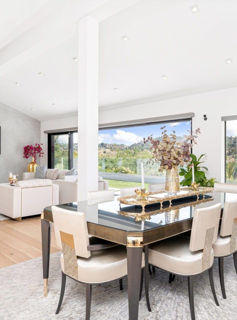 Luxury home features a spacious dining room with stunning views