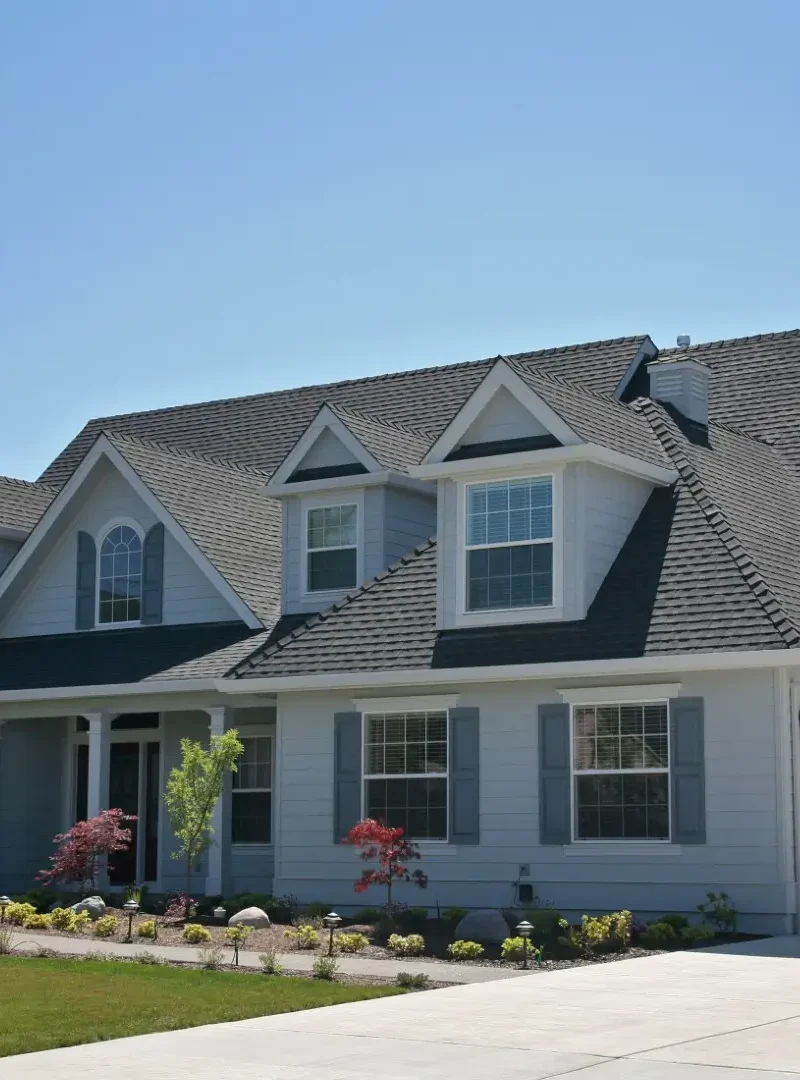 Two-story American home with a new roof.