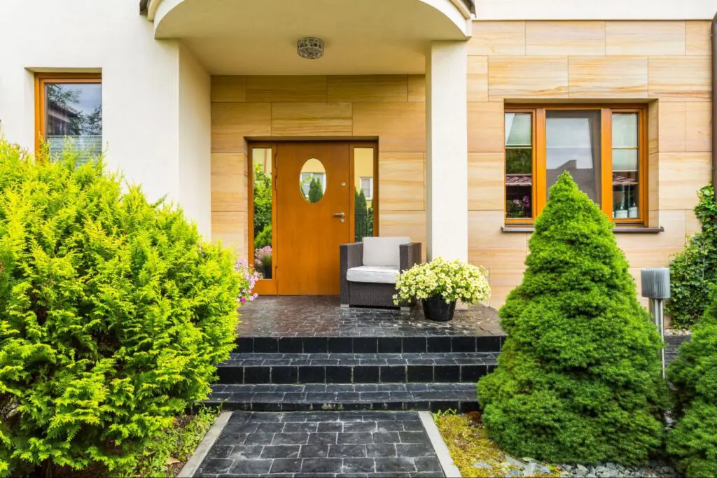 Porch and and entry door of a home.